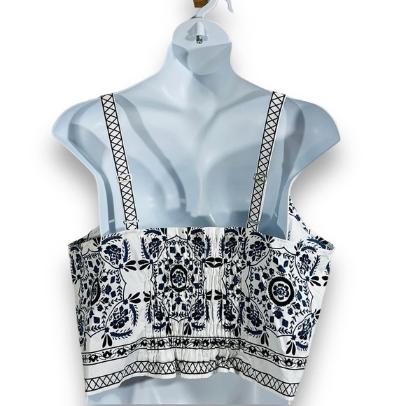 NWT Floral Poplin Crop Top Smocked Adjustable Straps - Picture 4 of 9
